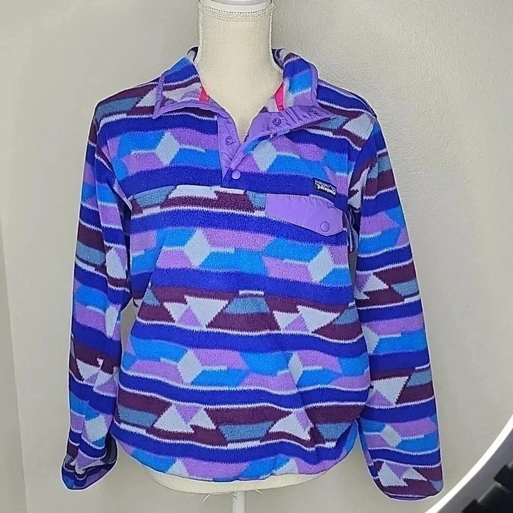 Patagonia Synchilla Guatemalan Tango Blue Purple Aztec Snap-T Pullover Small